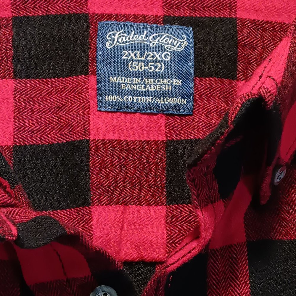 FADED GLORY LONG SLEEVE FLANNEL SHIRT - RED /BLACK - XXL - Picture 4 of 4